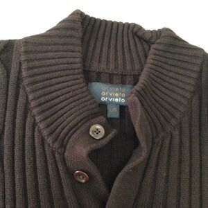 ORVIETO mens cable knit sweater 100% cotton mercerise maroon brown grandpa large